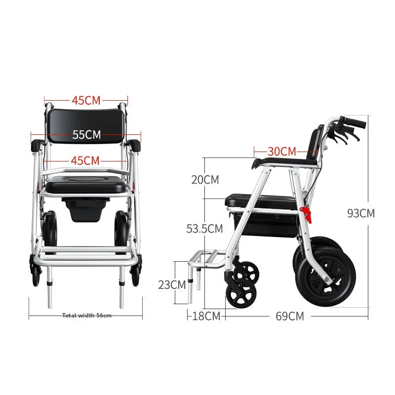 Solid Old Man Toilet Chair Wheeled Disabled Toilet Mobile Toilet Portable Household Care Bath Folding Small Wheelchair Oasis Select YC713A