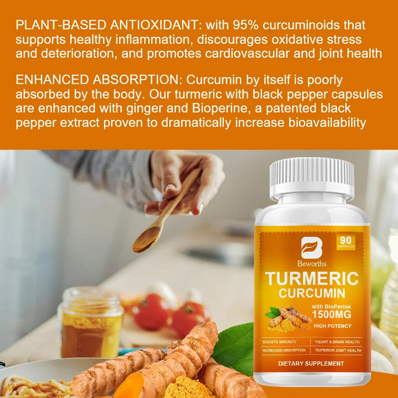 BEWORTHS Pepper Turmeric Capsules High-Quality Joint Support Supplements Non GMO Gluten Free with Black Pepper & Turmeric Powder Oasis Select