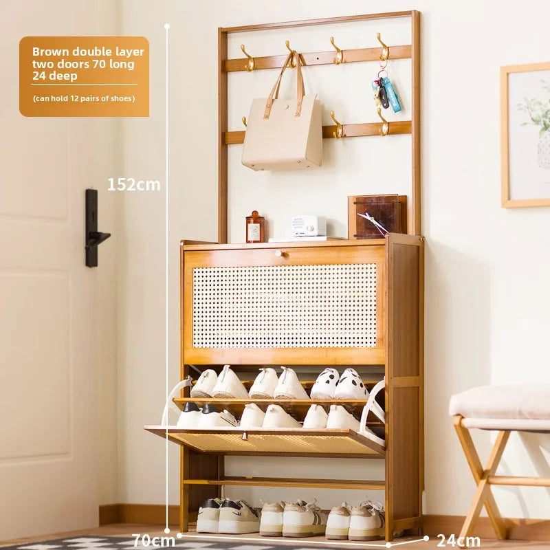 Ultra-thin shoe cabinet household door tipping bucket shoe rack large capacity entrance door entrance storage simple cabinet Oasis Select Brown B-2 door-70
