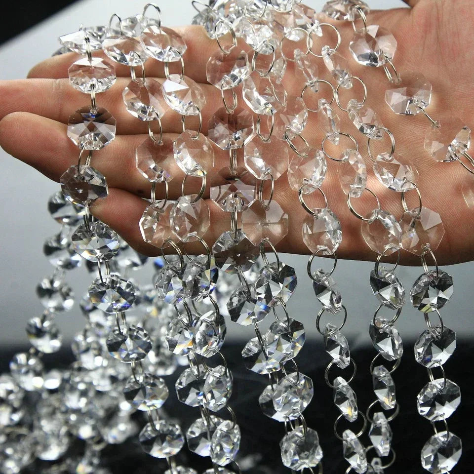 Long Octagon Beads with Silver Rings Hooks Crystal Chandelier Chain Garland for Transparent Crystal Beaded Curtain Oasis Select silver rings
