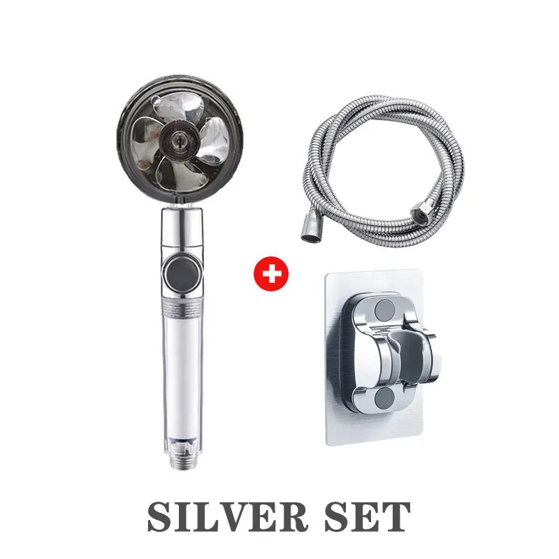 Powerful Pressurized Shower Set Fan Filter Showerhead One Touch Water Stop Sprayer Water Saving Handheld Showerheads Oasis Select Silver Set