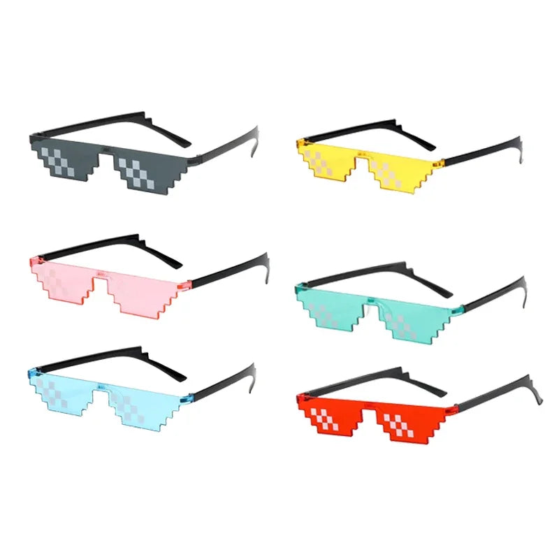 1-6PCS NEW Design Funny Mosaic Sunglasses Thug Life Sun Glasses Pixel Black Retro Gamer Robot Sunglasses Birthday Party Cosplay Oasis Select 6PCS MIX