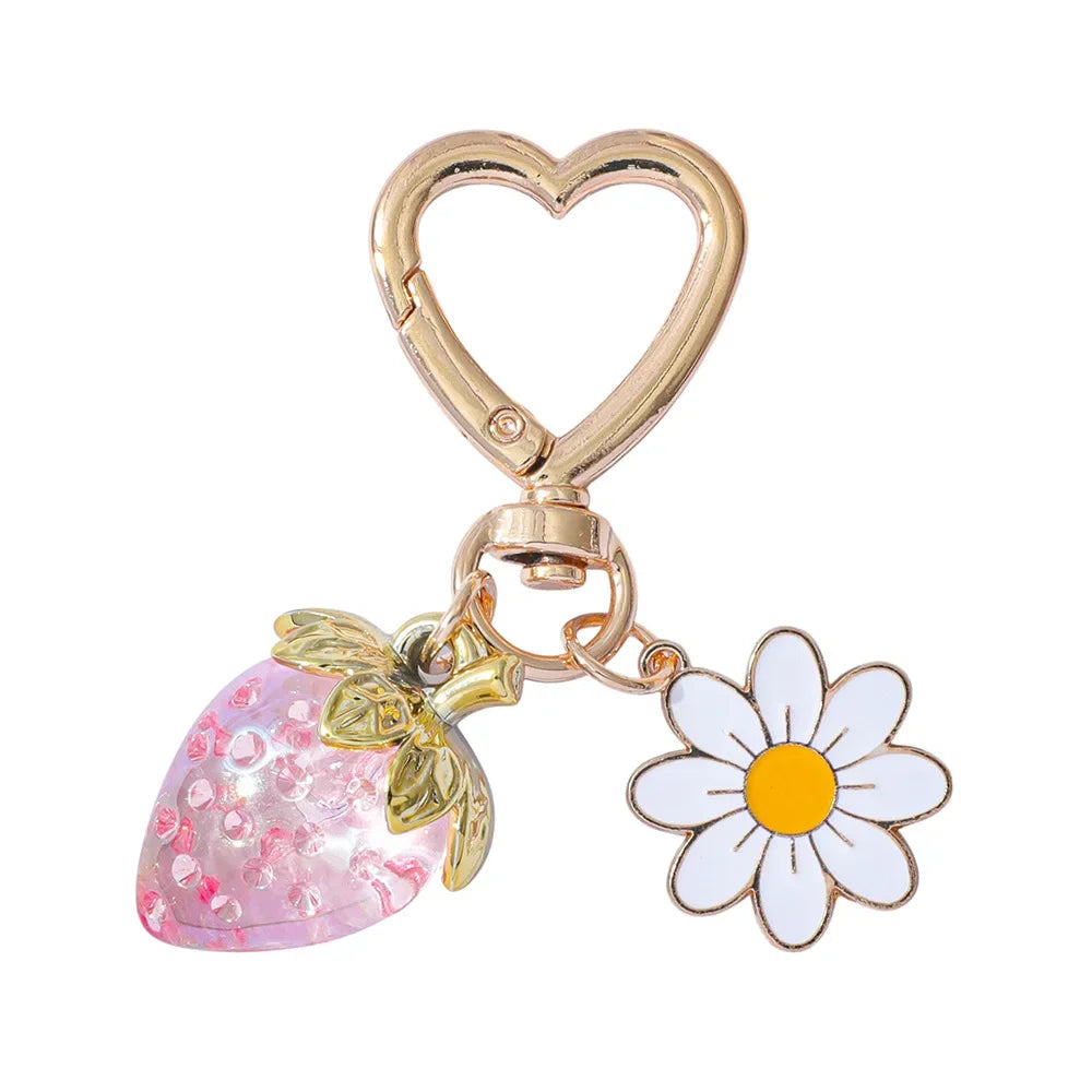ZAKOL Fresh Strawberry Pendant Keychain Flower Charm Keyrings Ornament Backpack Wallet Pendants Girls Fashion Jewelry Gift Oasis Select B