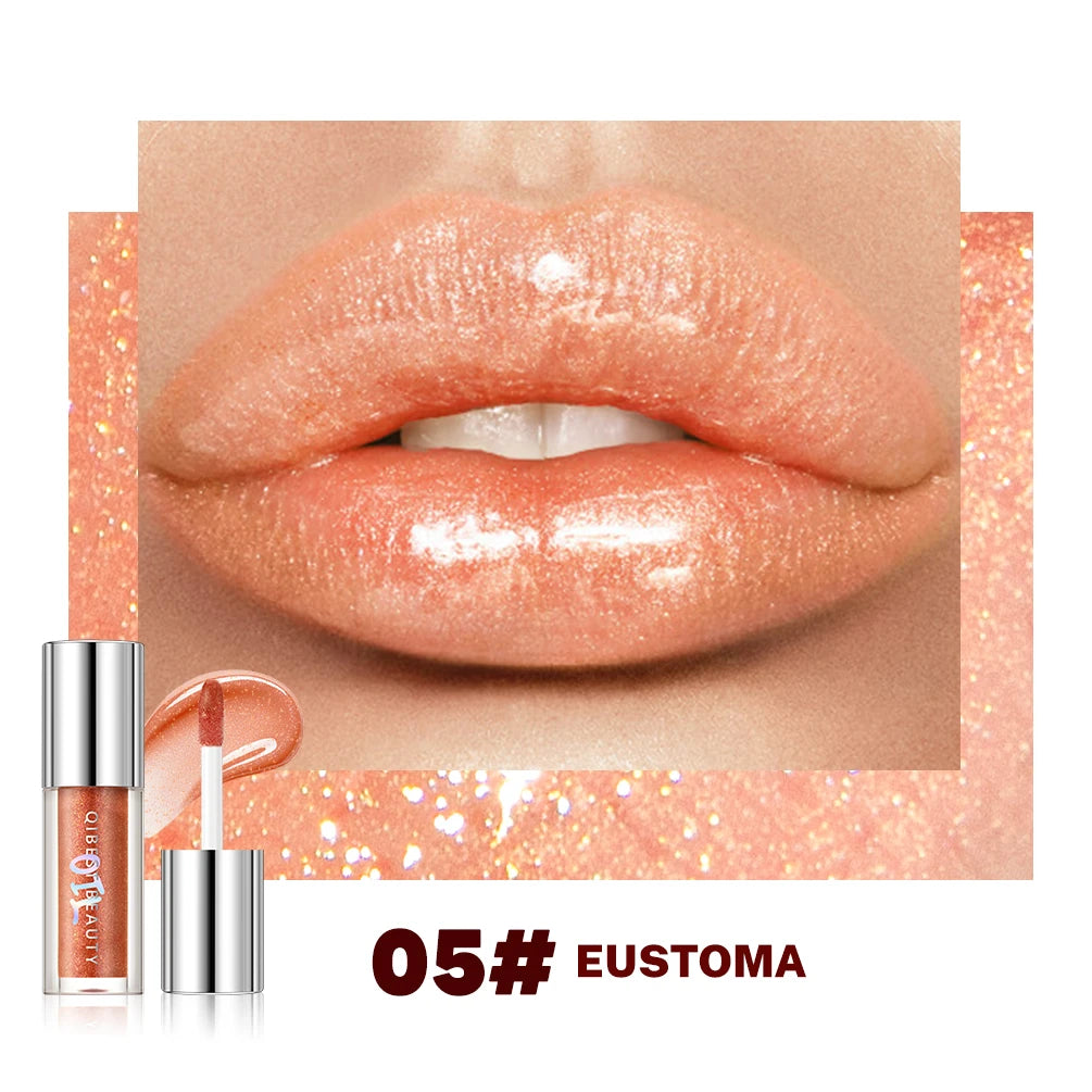 QIBEST Diamond Glitter Lip Gloss – Shimmer Mirror Lip Glaze