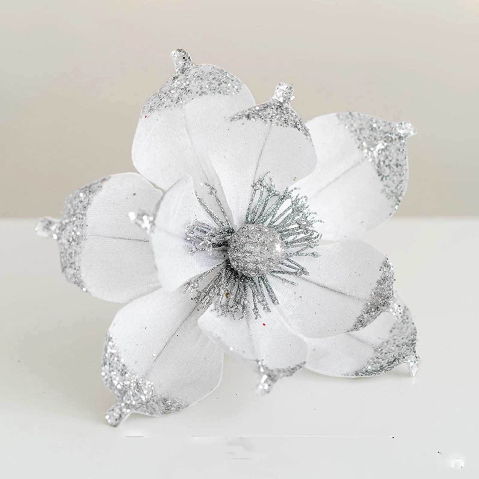 20cm Glitter Magnolia Christmas Flower Pick – Pink Sequin Christmas Flower Pick Oasis Select White One Size