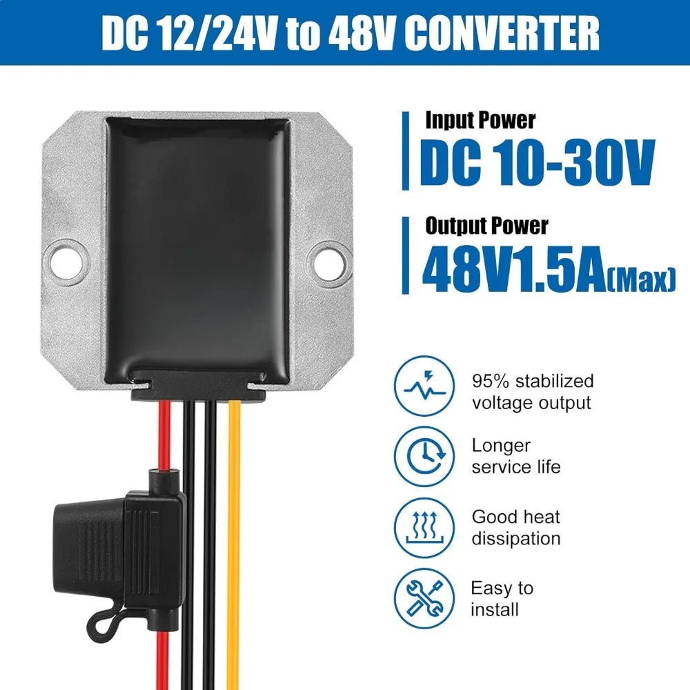 Voltage Converter DC 10-30V to 48V 1.5A Boost Converter with Fuse Over Temperature Protection Dust Resistant for Golf Cart Solar Oasis Select