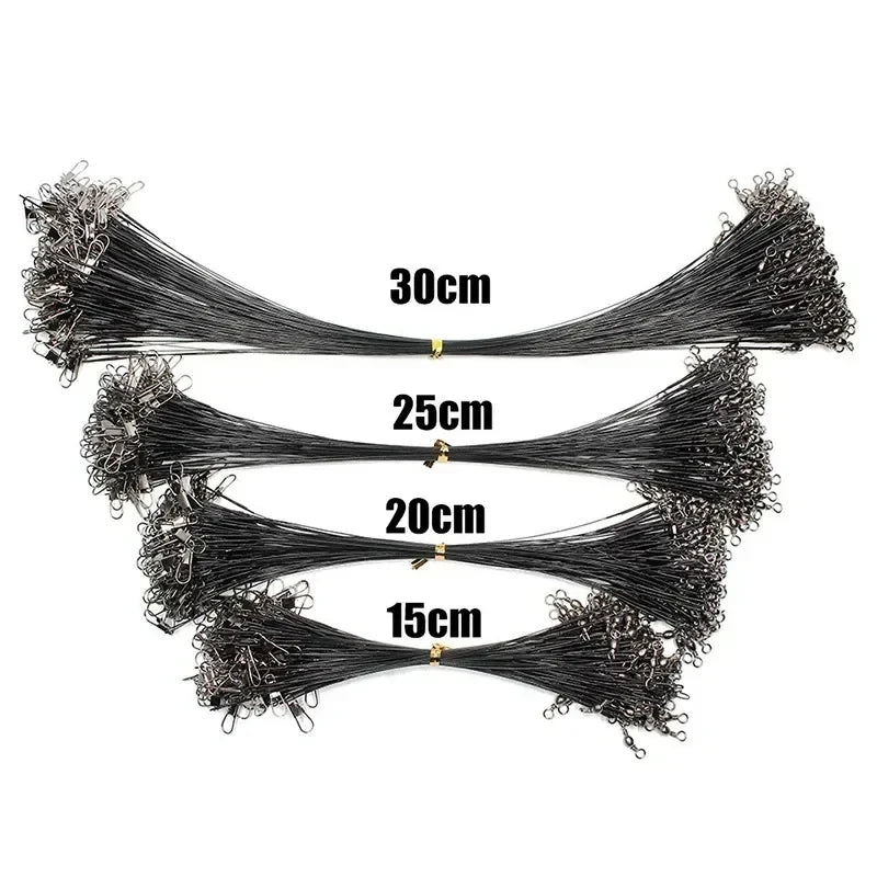 20/100PCS Anti Bite Steel Fishing Line Steel Wire Leader With Swivel Fishing Accessory Lead Core Leash Fishing Wire 15CM/25CM Oasis Select