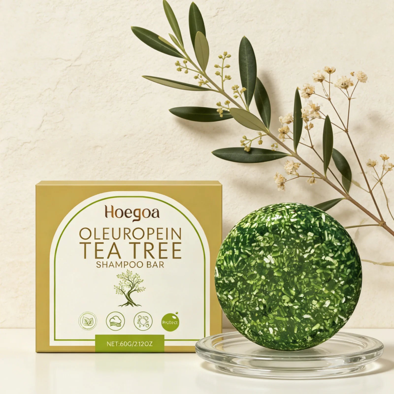 Hoegoa Oleuropein Tea Tree Shampoo Bar Gentle Cleansing Strengthen Hair Roots Add Shine Moisturize Hair Smooth Solid Shampoo Bar Oasis Select