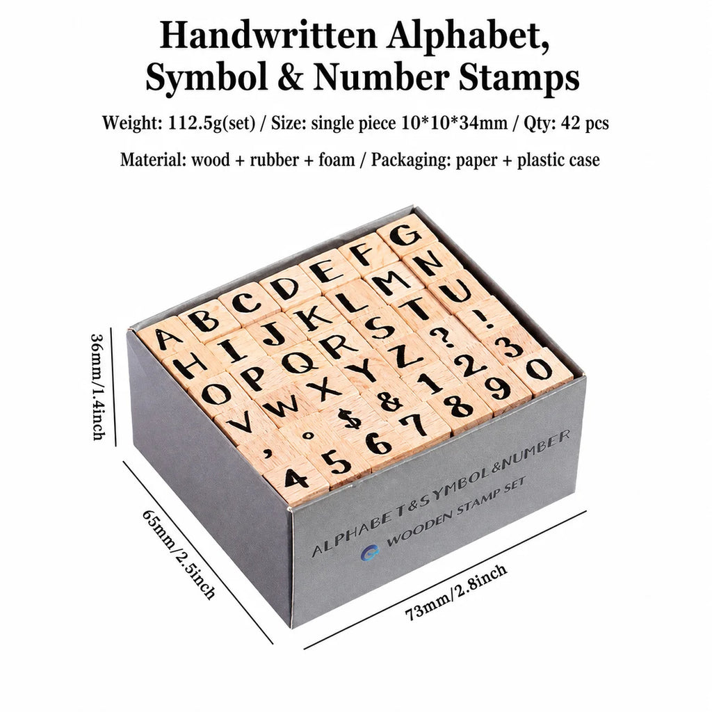 42-Piece Beech Wood Stamp Set – Letters, Numbers & Symbols