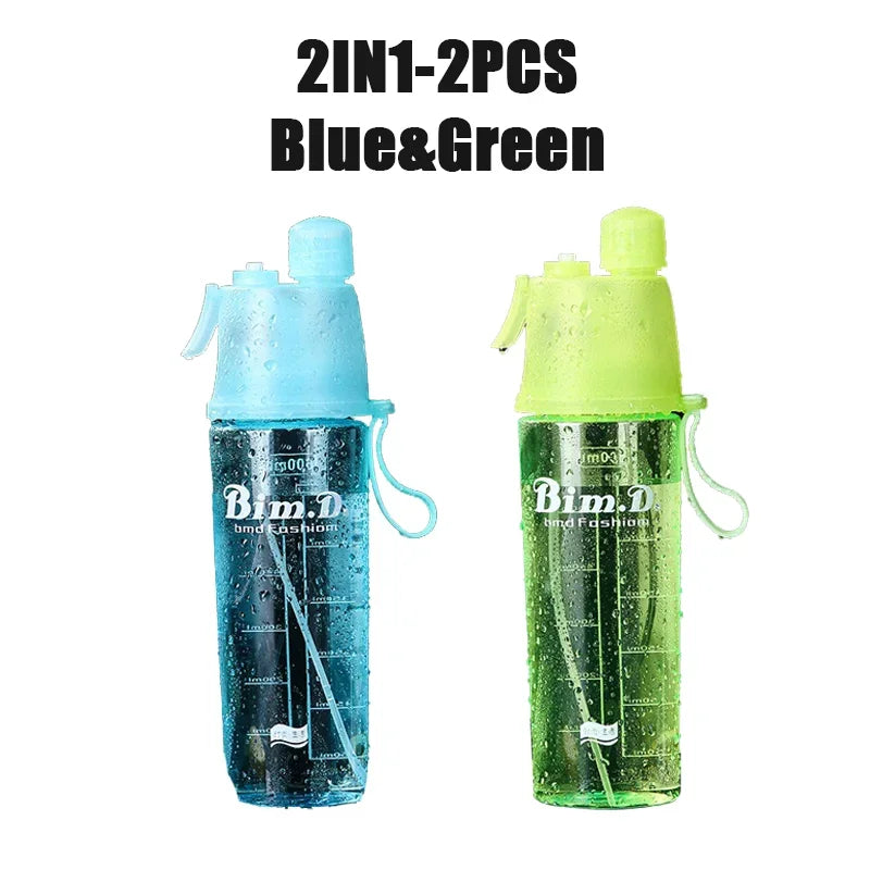 1/2/4PCS Creative Spray Portable Water Bottle Mist Atomizing Bottle for Outdoor Sports Gym Fitness Reusable Leak Proof Drinking Oasis Select 600ML Mix D-2PCS