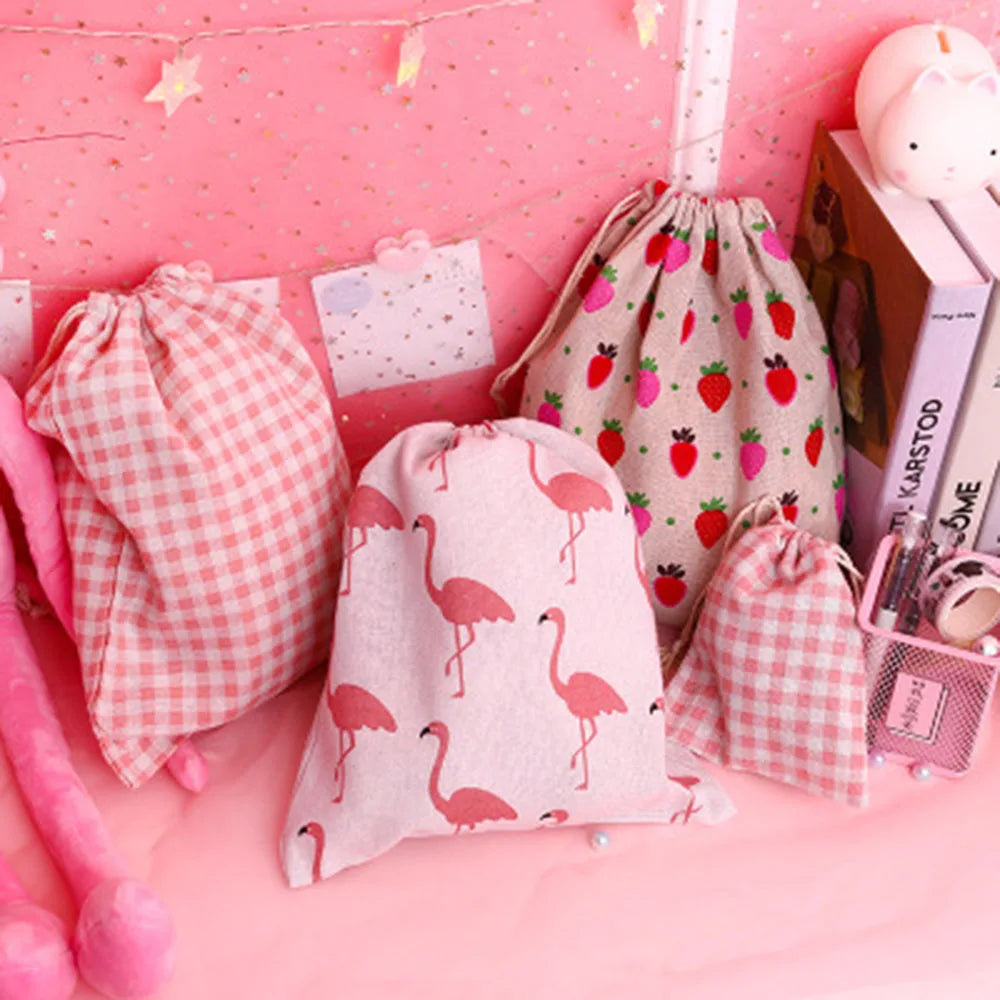 Cotton Linen Drawstring Gift Bags | Printed Patterns, 3 Sizes