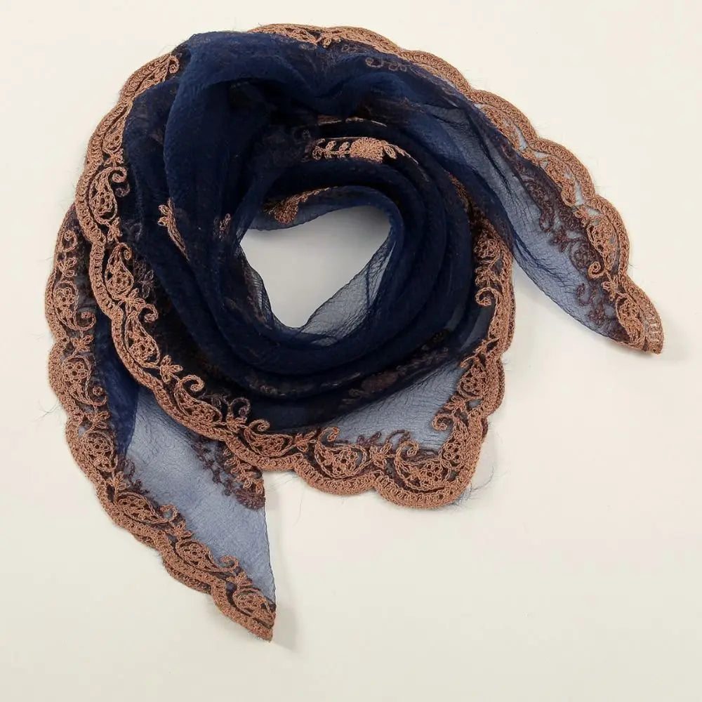 Elegant Square Lace Scarf Hollow Out Thin Foulard Bandana Floral Embroidery Vintage Hair Scarf Headband Women Oasis Select