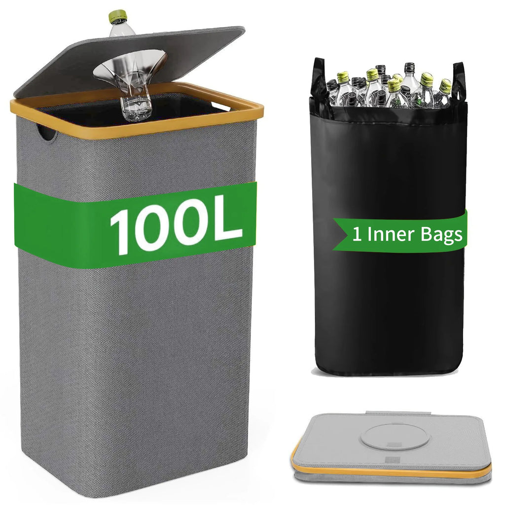 Large-capacity storage box with inner bag, foldable, for bottles, clothes, toys, recyclable waste, laundry basket, 24/100L Oasis Select Gray -1 inner bag