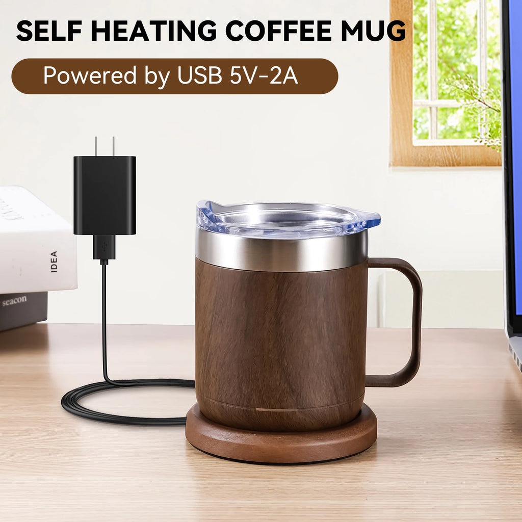 Self-Heating Coffee Mug Smart USB Warmer with 55°C (131°F) Thermostat Double Layer Food Grade Cup Warmer for Office/Home/Gifts Oasis Select