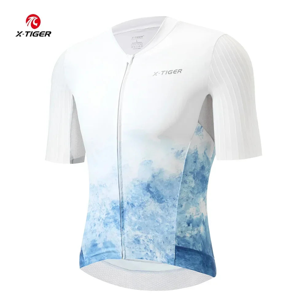 X-TIGER Professional Cycling Jersey Summer Breathable Sports Short Sleeve Shirt Men's TMB Road Bicycle Clothes Racing Jersey Oasis Select Ink blue Asian-XXL