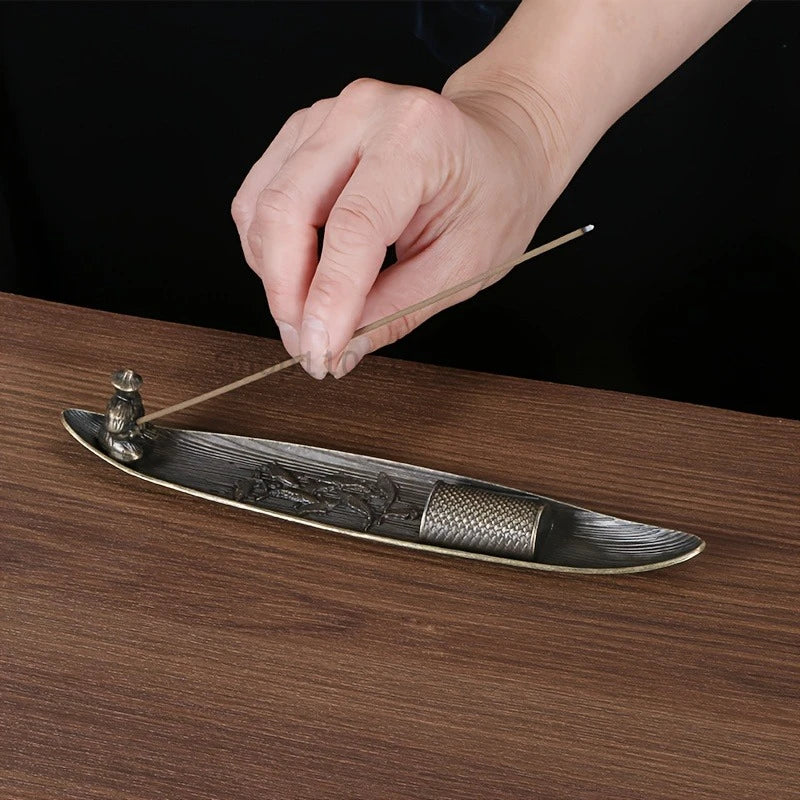 Creative Incense Holder Aromatherapy Ornament Incense Holder Boat Old Men Fishing Japanese Style Incense Stick Burner Home Decor Oasis Select