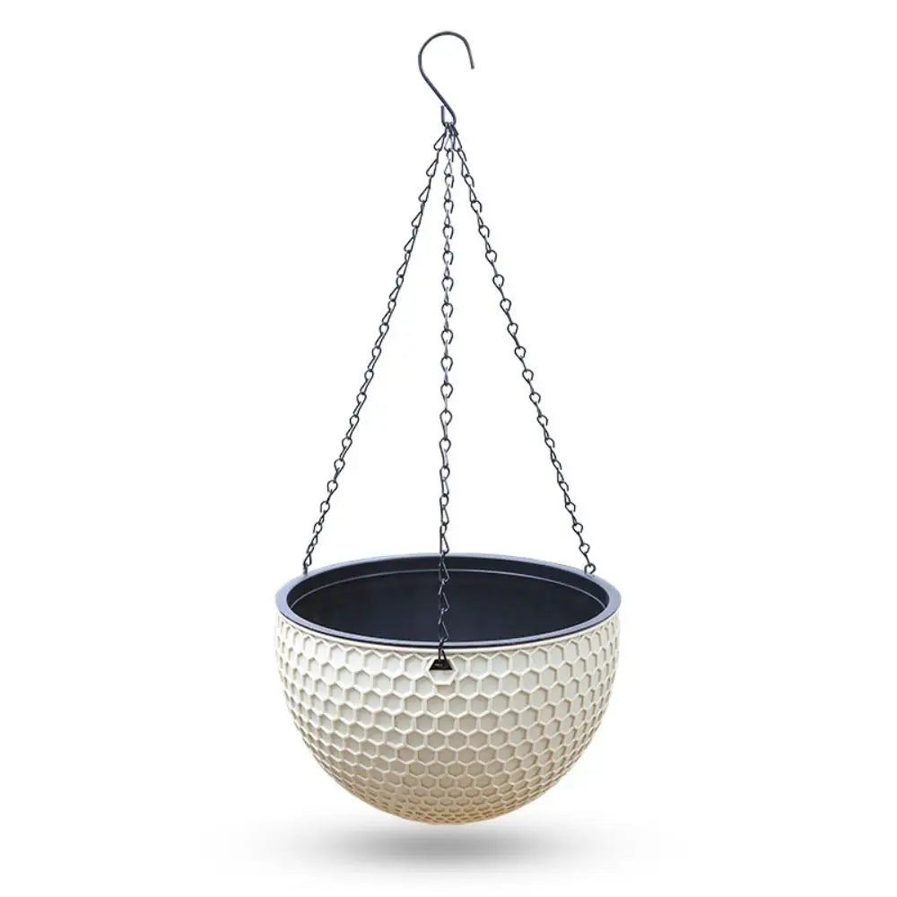 With Drainer and Hanging Chain Honeycomb Hanging Flower Pot Self-Waterin Thickened Hanging Flower Basket Sturdy Hydroponic Oasis Select Beige-S-