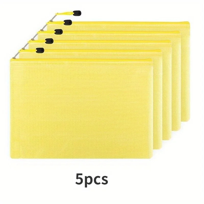 5pcs Thickened A4 file bag with zipper, PVC transparent mesh, large capacity student stationery, office supplies, data file bag Oasis Select YELLOW