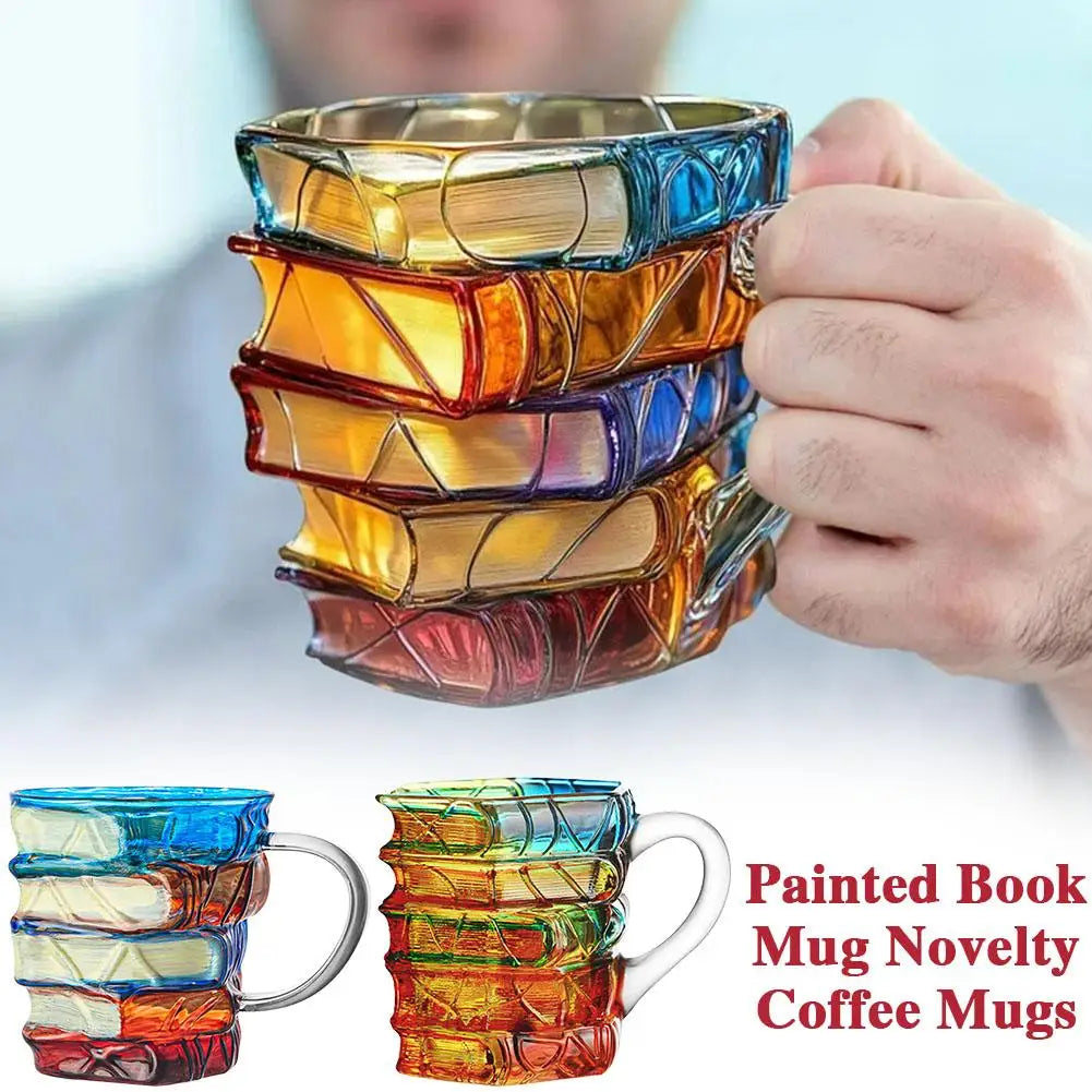 Painted Book Mug Resinz Novelty 3d Painted Books Coffee Mug Unique Colorful Resin Books Stack Coffee Cup Collection Gifts Oasis Select