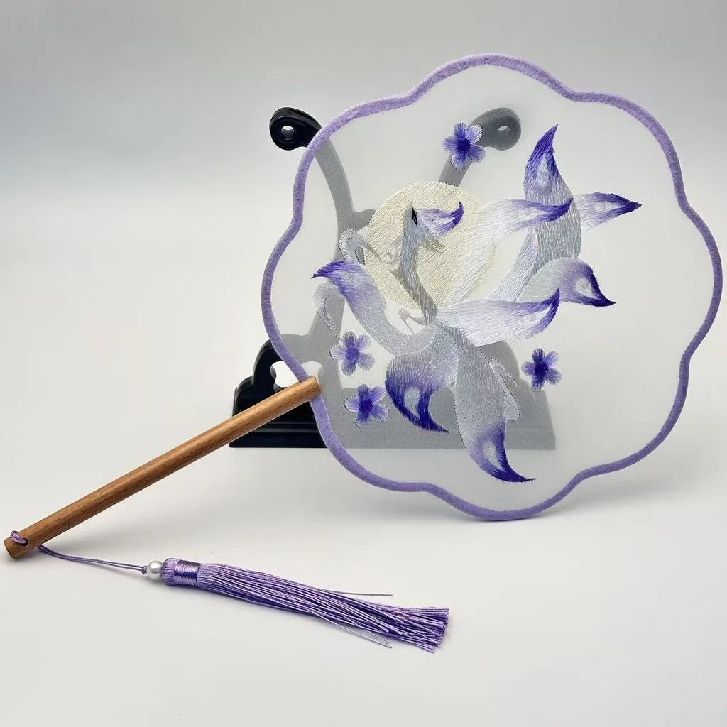 Chinese Style Silk Round Fan Double-sided Floral Embroidery Hand Fans with Tassel Summer Dance Fan For Women Wedding Home Decor Oasis Select Assorted Colors-9