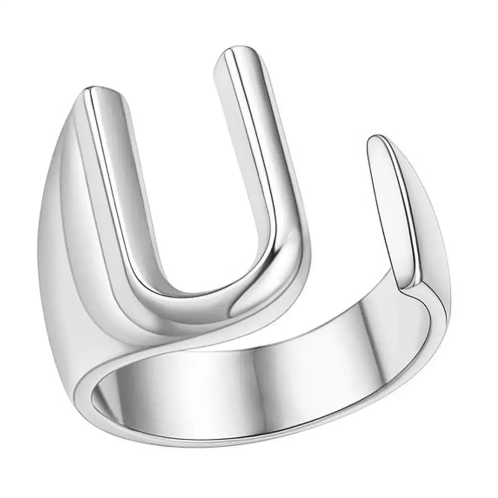 A-Z Initial Letter Ring – Adjustable Silver Open Ring for Women