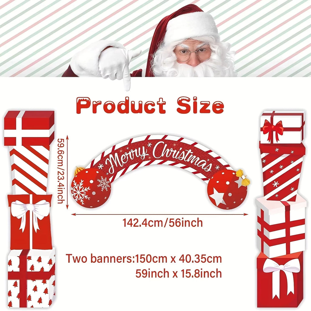 3Pcs Christmas Door Decoration Merry Christmas Porch Sign Front Door Banner Xmas Hanging Decoration Holiday Gift Backdrop Oasis Select Red