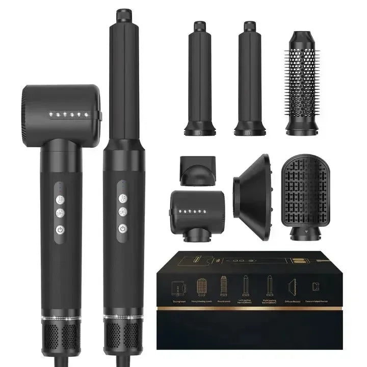 Professional 7 in 1 Auto Wrap Hair Dryer 1400W Powerful Straightener Hot Air Brush Hot Comb Multi Style High Speed Curling Iron Oasis Select black A AU