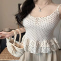Women Clothing Summer Fashion Casual Polka Dot Solid Color Sling Ladies Fashionable Appear Thin Slim Young Style Tops Oasis Select Apricot One Size