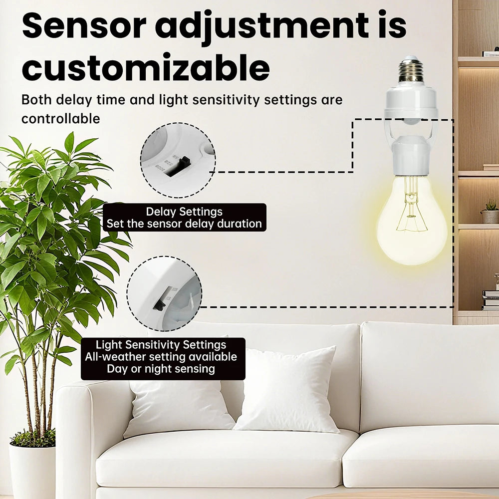 Motion Sensor Led Lamp Base E27 Socket Converter Light Bulb Holder Adapter Switch Adjustable PIR Human Induction Light Accessory Oasis Select