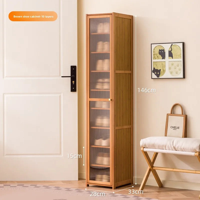 Black solid wood ultra-narrow shoe cabinet household door tipping bucket shoe cabinet French outdoor shoe rack Oasis Select Brown ten floors