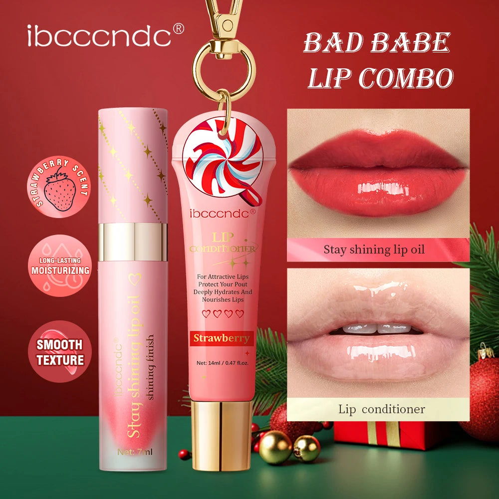 Lip Stain and Lip Oil Set Strawberry Taste Water Based Glossy Gel Hydrating Moisturizing Women Lips Makeup Cosmetic Christmas Oasis Select