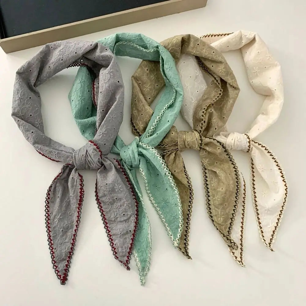 Fashion Embroidered Flowers Flower Neck Scarf Soft Vintage Triangle Hair Head Comfortable Breathable Silk Scarf Summer Oasis Select
