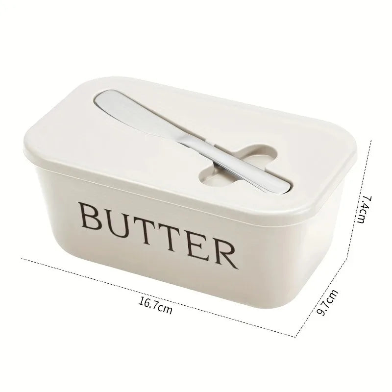 1pcs Butter Container Box with Knife Simple Restaurant Sealed Storage Box Knife Butter Slicer Tableware Oasis Select white