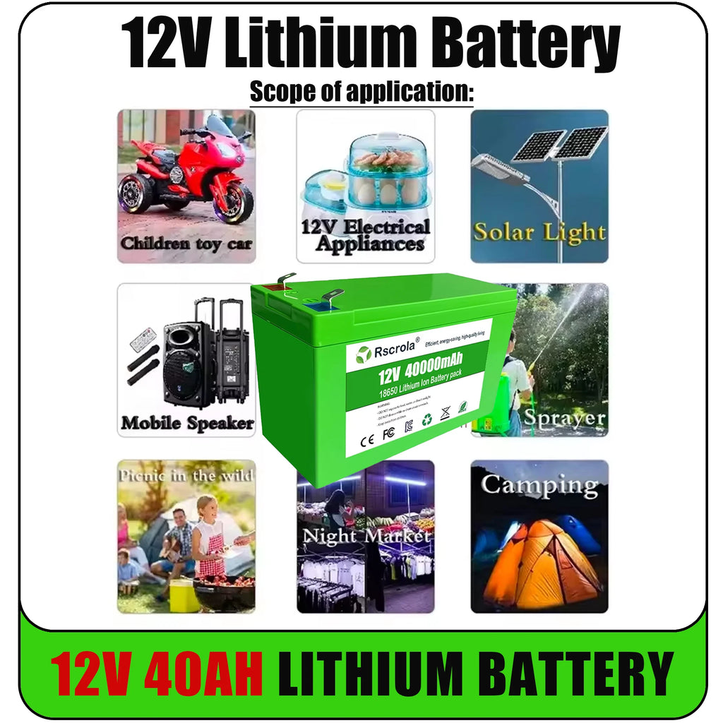 12V Li-ion 40Ah 30Ah 20Ah 18650 Lithium Rechargeable Battery Pack for Sprayer Kids Electric Toy Car Scale Access Control+Charger Oasis Select