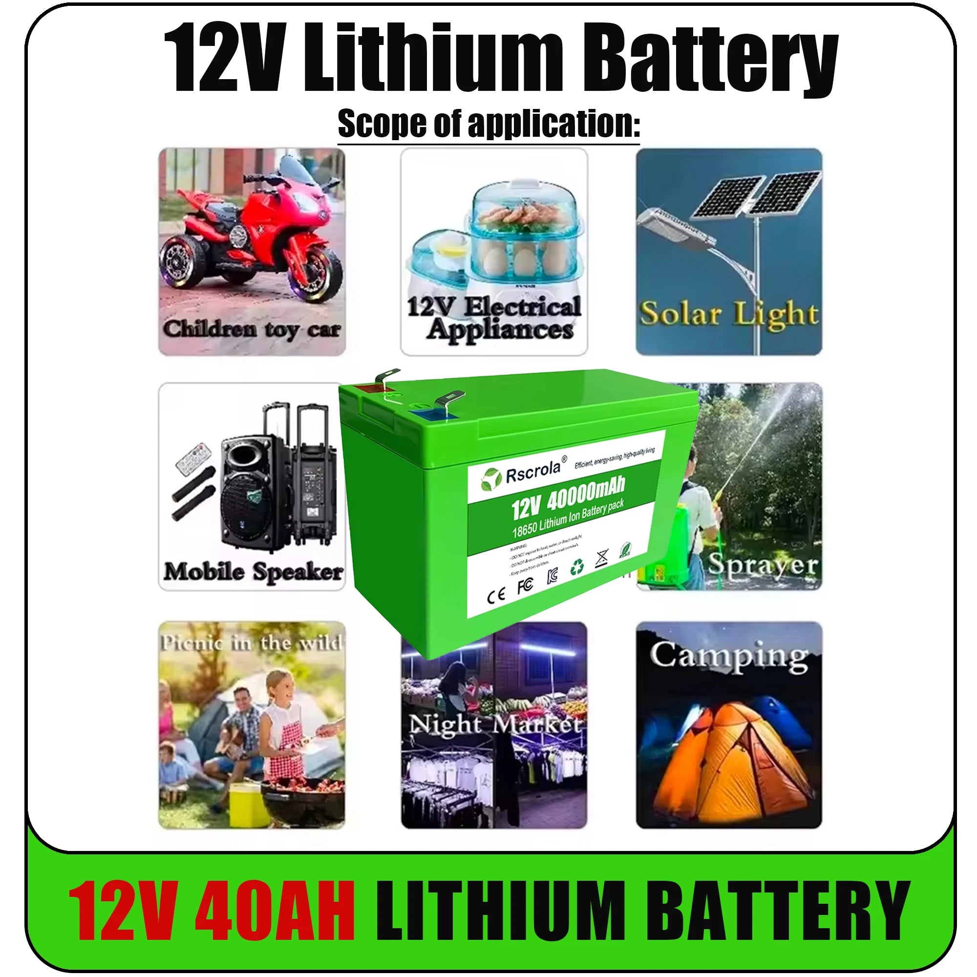 12V Li-ion 40Ah 30Ah 20Ah 18650 Lithium Rechargeable Battery Pack for Sprayer Kids Electric Toy Car Scale Access Control+Charger Oasis Select