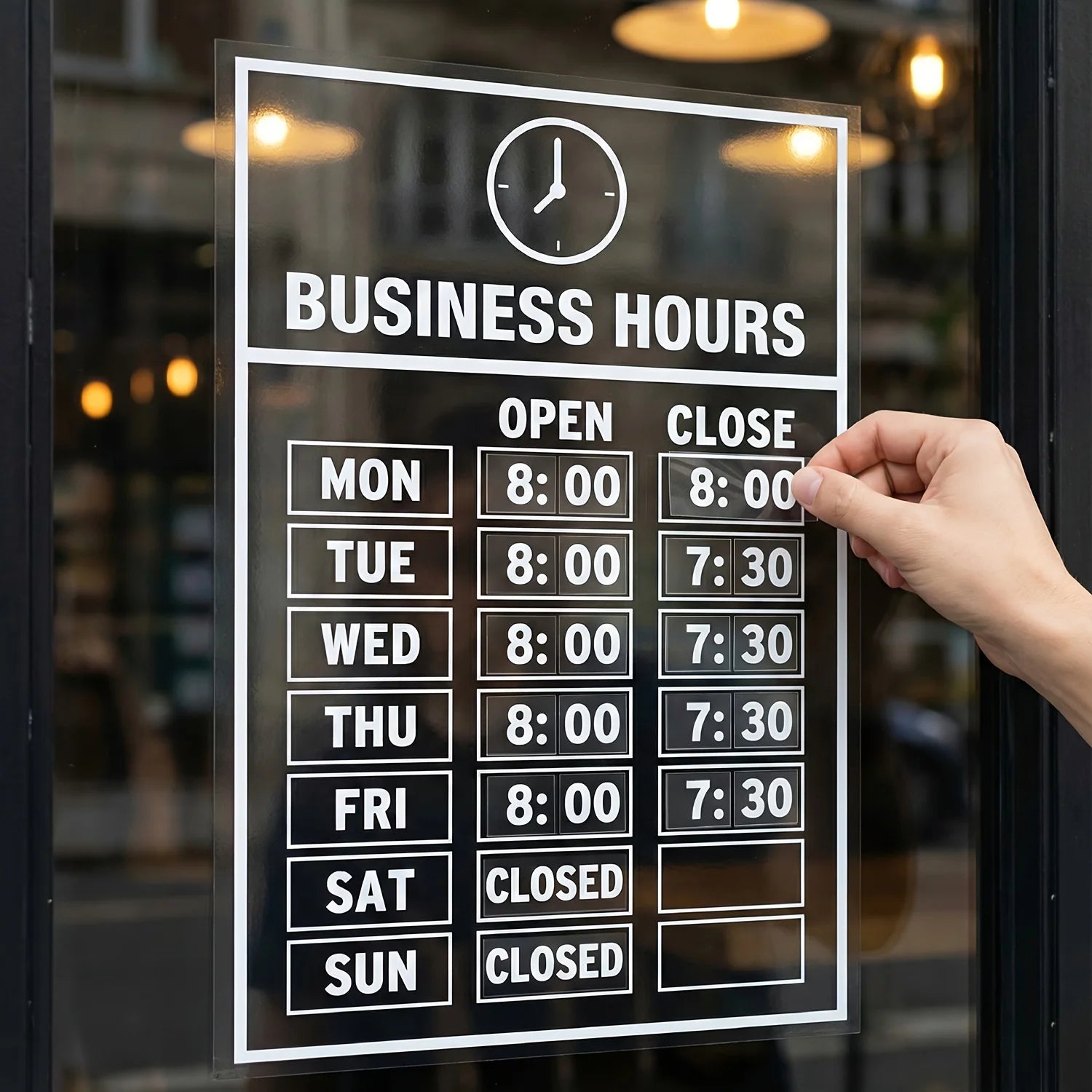 2 Sets Business Hours Window Decal, Clear UV Resistant Store Hours Sticker - Self-Adhesive Open Close Time Sign for Glass Door Oasis Select