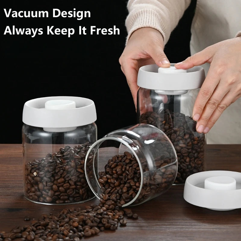 Coffee Beans Vacuum Sealed Tank Glass Sealed Jar Household Moisture-proof Air Extraction Airtight Container Household Coffee Set Oasis Select
