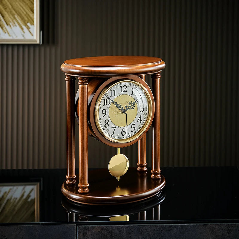 Solid Wood Living Room Desk Clock American Table Watch Decoration Home New Chinese Pendulum Clock Retro Clock Oasis Select