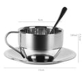 Coffee Cup Set with Spoon and Saucer, Made of 304 Stainless Steel, Double-layer Heat-insulating Mug, for Home, Cafe, Restaurant Oasis Select 180ML