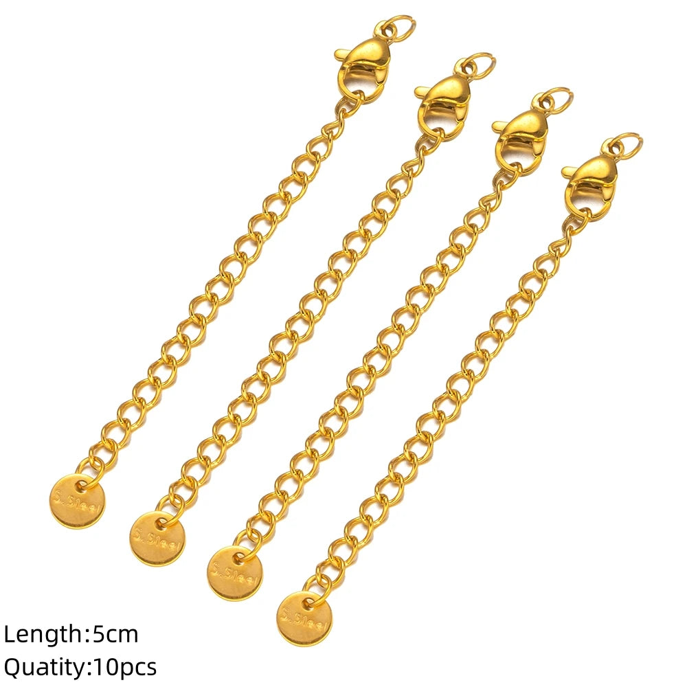 10pcs/Lot Stainless Steel Extension Extended Tail Chains With Lobster Clasps Connector For DIY Bracelet Jewelry Making Supplies Oasis Select Circular GD X 10 Pcs
