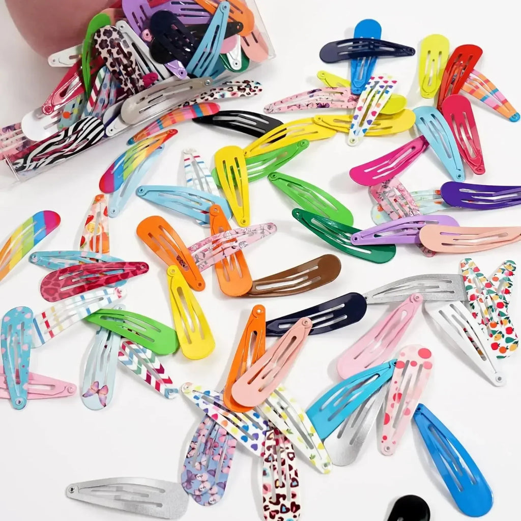 50 PCS Snap Hair Clips – No-Slip Textured Alloy Grip, Candy & Pastel Glossy Colors for Everyday Styling Oasis Select