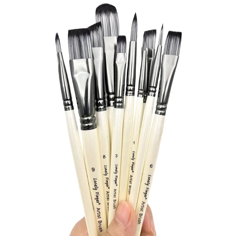Paint Brush Set，10pcs Artist Brushes for Painting with Round,Flat,Angle,Filbert ,Professional Art Quality on Canvas, Wood, Face Oasis Select