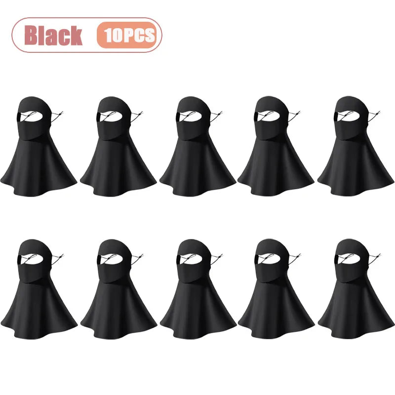 1-10PCS Ice Silk Face Mask Women Cooling Breathable UV Protection Eye Cover Summer Sun Mask Dustproof Stylish Face Gaiter Oasis Select Black-10PCS