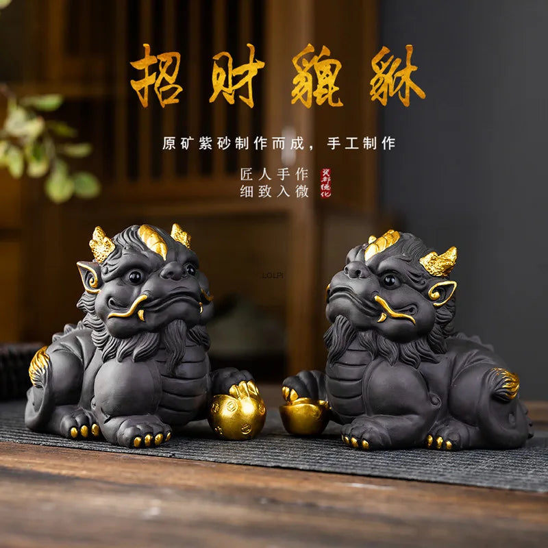 Lucky Pixiu Purple Clay Tea Pet Tea Play Nurturable Home Office Ceramic Desktop Decoration Tea Tray Tea Table Small Accessories Oasis Select