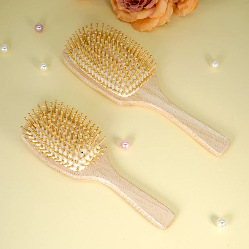 Natural Bamboo Paddle Comb Air Cushion Comb Scalp Massage Anti-static Tangle Free Comb Special For Real Hair Wigs Oasis Select