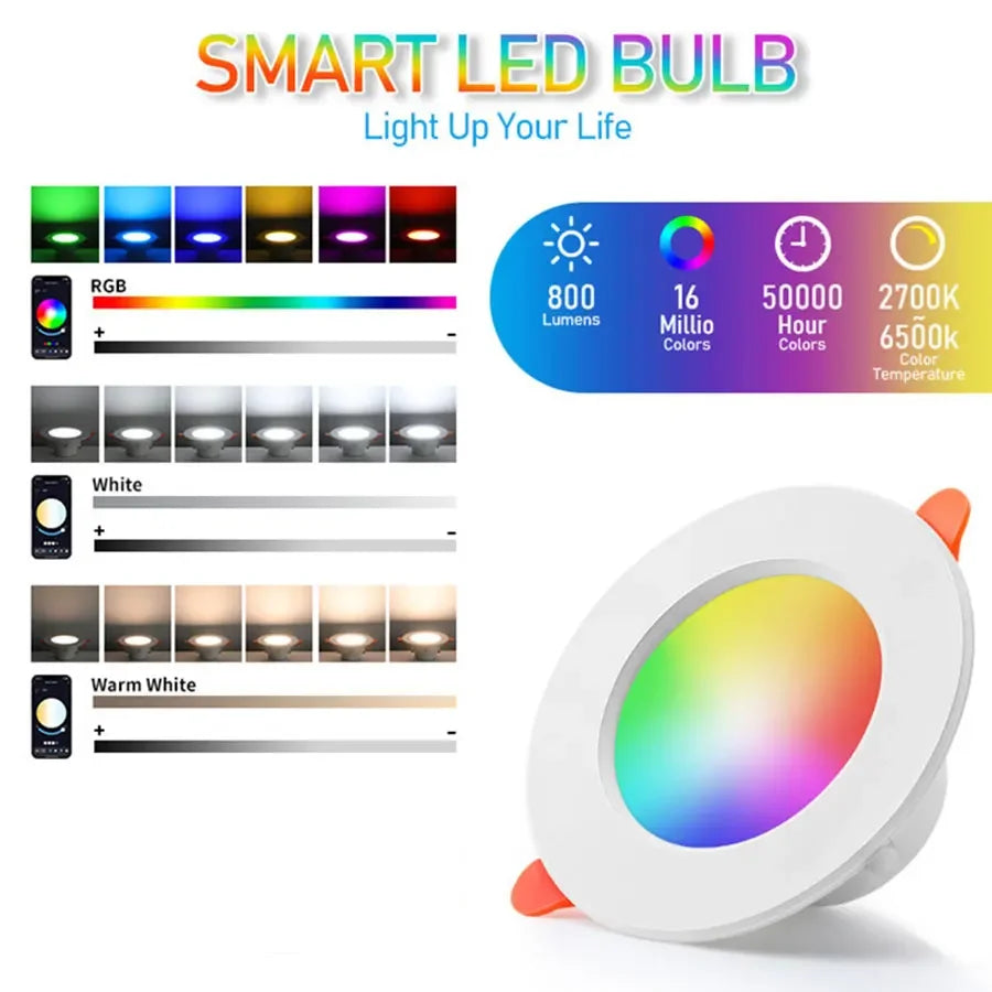 Tuya Smart LED Downlight Bluetooth Recessed Led Spot Lights 15W AC85-265V RGB+CW+WW APP Control Works With Alexa Geogle Home Oasis Select