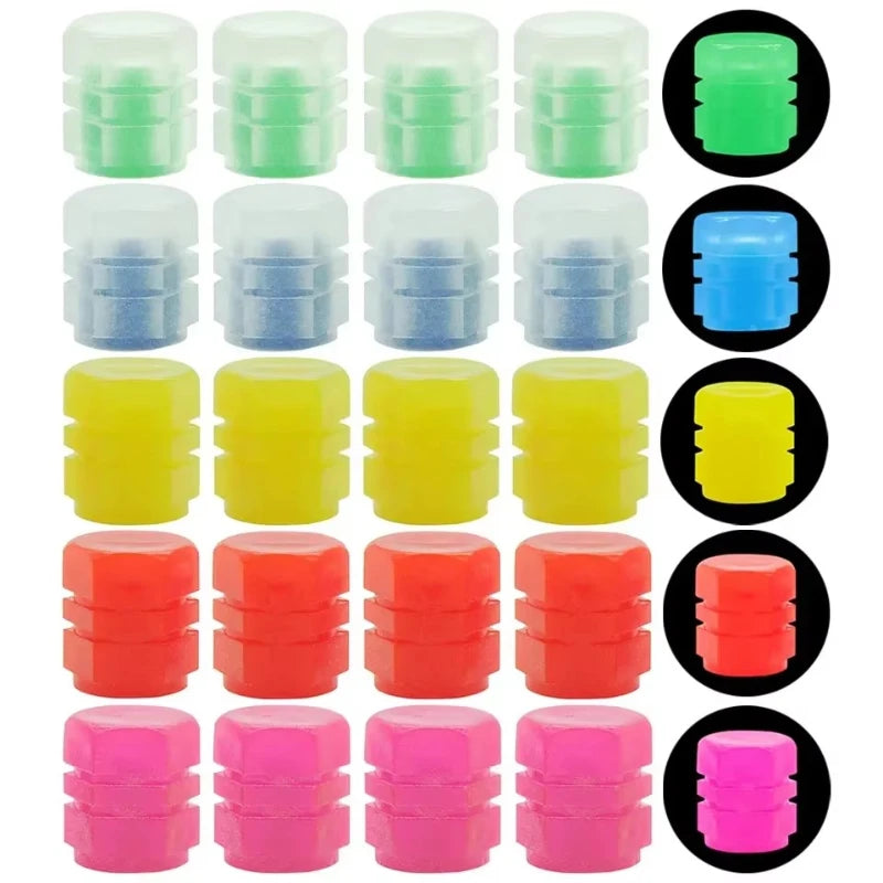 4-24PC Luminous Valve Caps Fluorescent Red Night Glowing Car Motorcycle Bicycle Wheel Styling Tyre Hub Universal Cap Decor 20Pcs Oasis Select