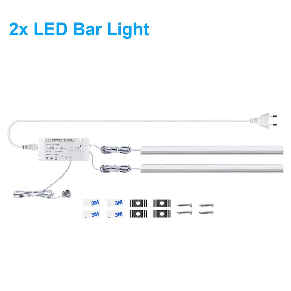 LED Light Bar Touch Sensor Dimming Swtich EU/US Power Plug Led Night Light for Kitchen Wardrobe Cabinet Lighting 30cm/40cm/50cm Oasis Select 2PCS LED Bar White 30CM|US Power Plug