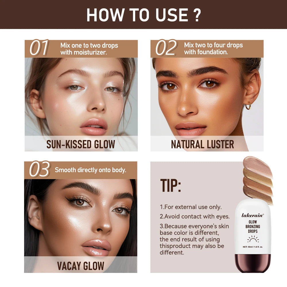 Bronzer Highlighter Drops Brightening Complexion And Contouring Facial Highlighter Mix Foundation Or Moisturizer Makeup Primer Oasis Select