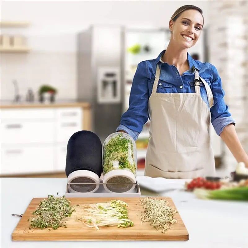2026-WISH Sprouting Kit For Growing Broccoli, Alfalfa- Includes 2 Wide Mouth Quart Jars With Screen Lids, 32 Oz, Stand And Brush Oasis Select